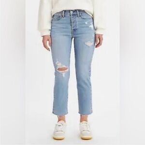 Levi’s Wedgie Straight Distressed Lighter Wash Button Fly Jean. 26. Grunge. EUC